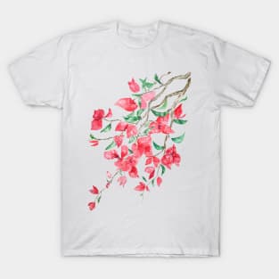 Reddish Pink Bougainvillea flower watercolor 2020 T-Shirt